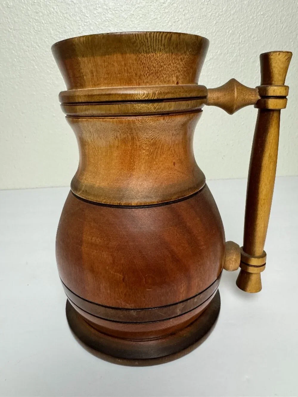 Vintage Hand Turned Wooden Pitcher Mug Rustic Wood Tankard Primitive Farmhouse